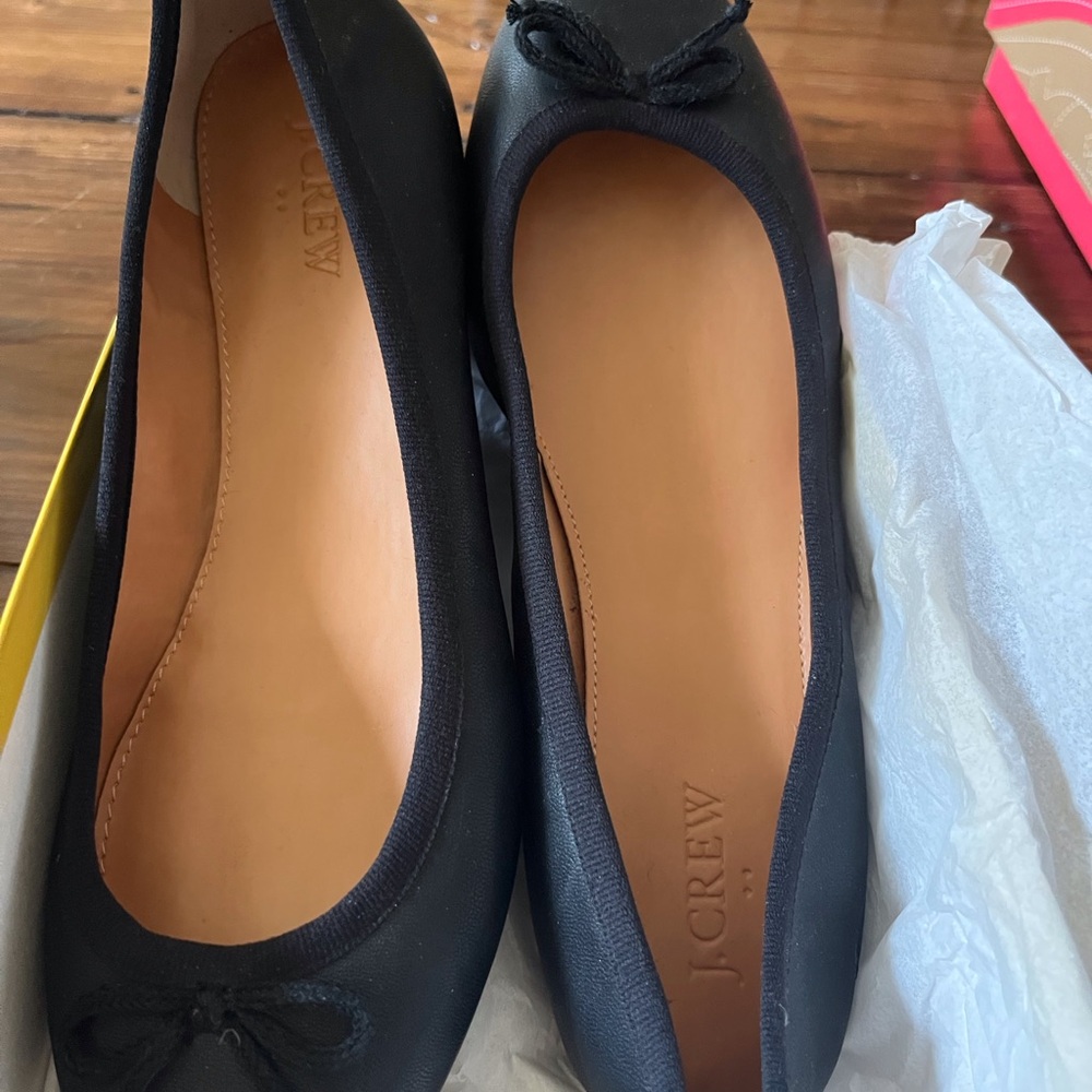 J. Crew Black Leather Ballet Flats with Bow